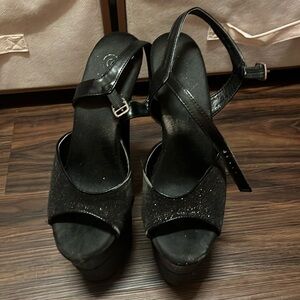 Pleaser Black half matte half glitter heels